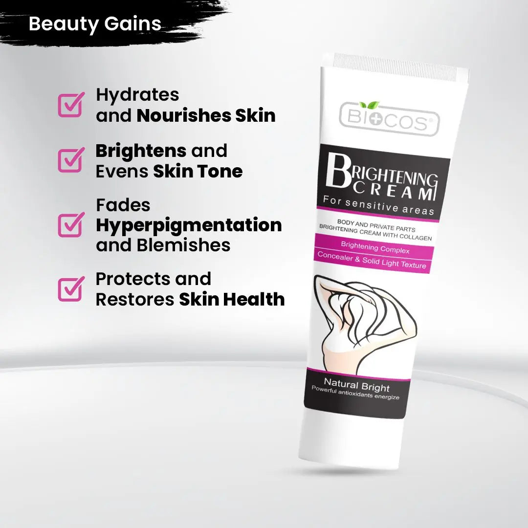 Whitening Cream for Sensitive Areas | Brightening & Hydrating Formula with Collagen, Glycerin & Nano-Titanium Dioxide | Fades Dark Spots, Evens Skin Tone & Nourishes Delicate Skin - 40gm