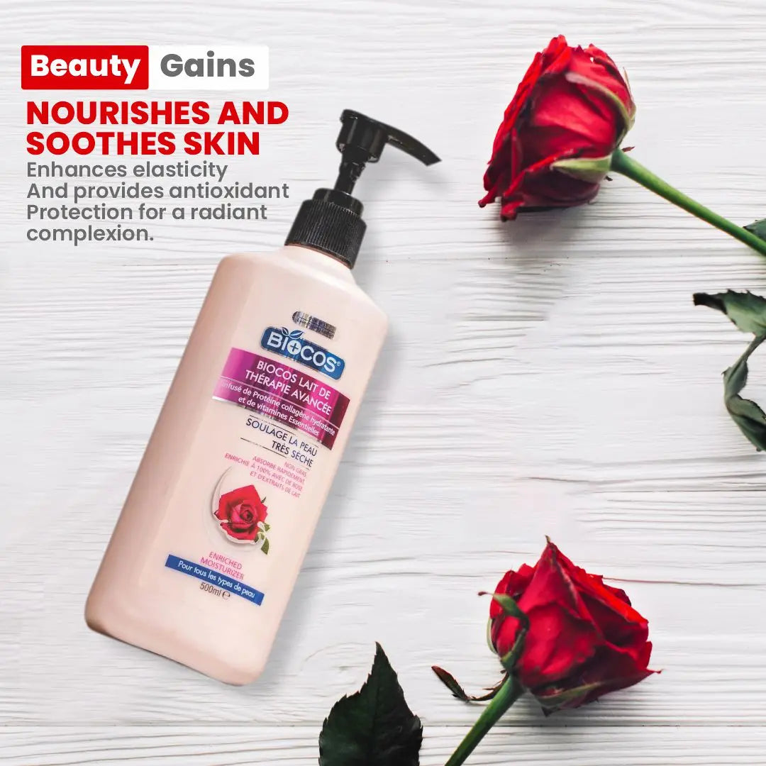 Advanced Therapy Body Lotion with Collagen and Essential Vitamins - Hydrating Rose and Milk Extracts, Quick Absorb Formula for Severe Dryness, Non-Greasy 500ml/1000ml