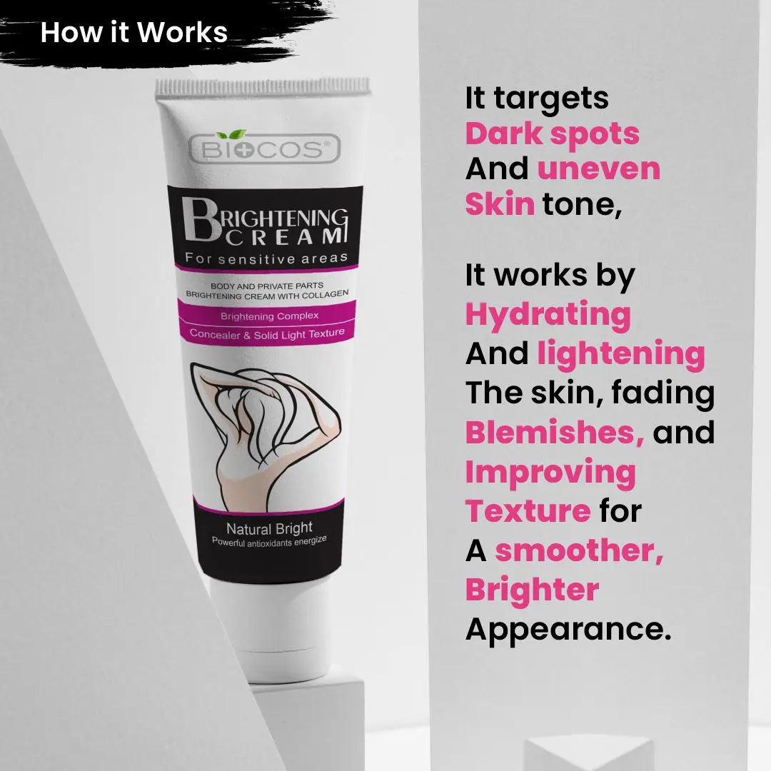 Whitening Cream for Sensitive Areas | Brightening & Hydrating Formula with Collagen, Glycerin & Nano-Titanium Dioxide | Fades Dark Spots, Evens Skin Tone & Nourishes Delicate Skin - 40gm