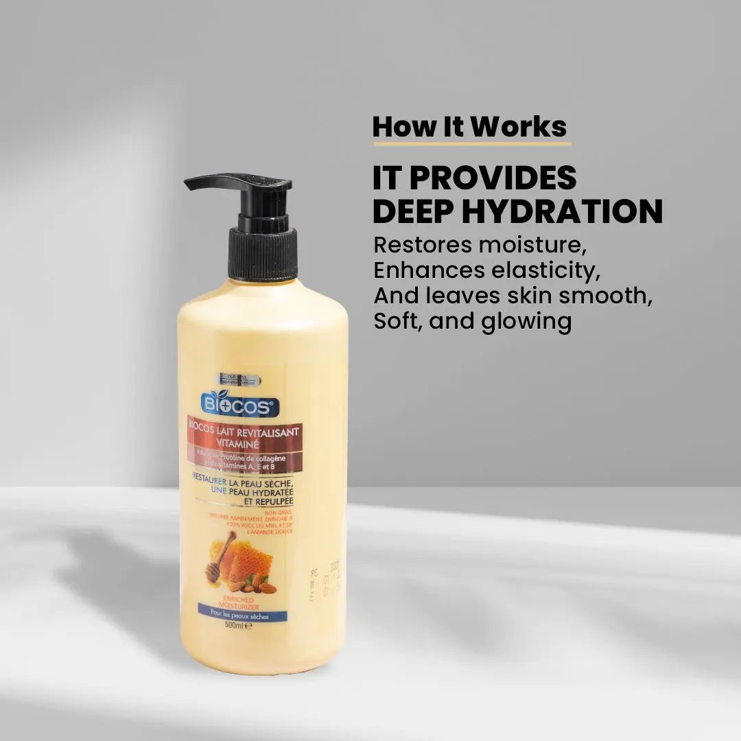 Hydrating Body Lotion with Honey , Vitamin E & Sunflower Oil - Moisturizing Cream for Dry Skin, Reduces Fine Lines, Non-Allergenic, Paraben-Free 500ml/1000ml