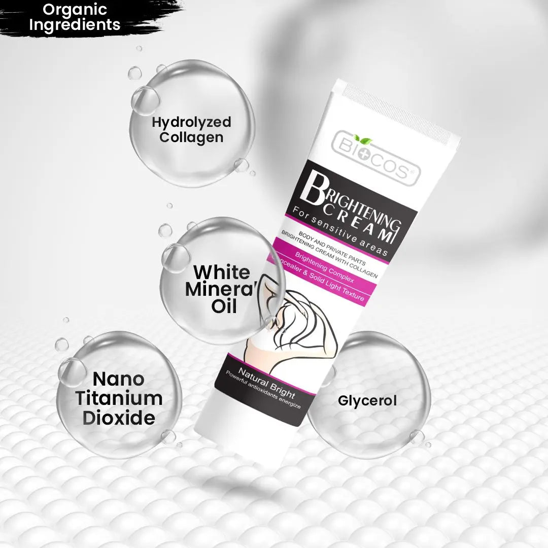 Whitening Cream for Sensitive Areas | Brightening & Hydrating Formula with Collagen, Glycerin & Nano-Titanium Dioxide | Fades Dark Spots, Evens Skin Tone & Nourishes Delicate Skin - 40gm