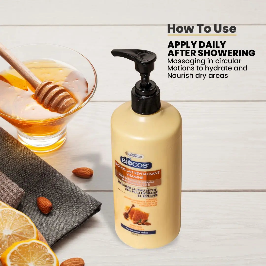 Hydrating Body Lotion with Honey , Vitamin E & Sunflower Oil - Moisturizing Cream for Dry Skin, Reduces Fine Lines, Non-Allergenic, Paraben-Free 500ml/1000ml