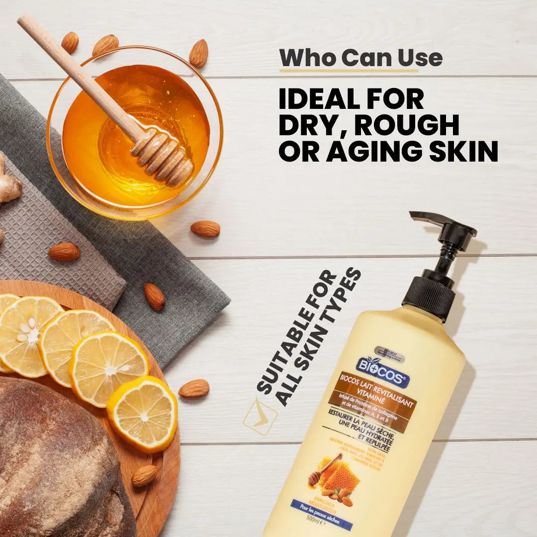 Hydrating Body Lotion with Honey , Vitamin E & Sunflower Oil - Moisturizing Cream for Dry Skin, Reduces Fine Lines, Non-Allergenic, Paraben-Free 500ml/1000ml