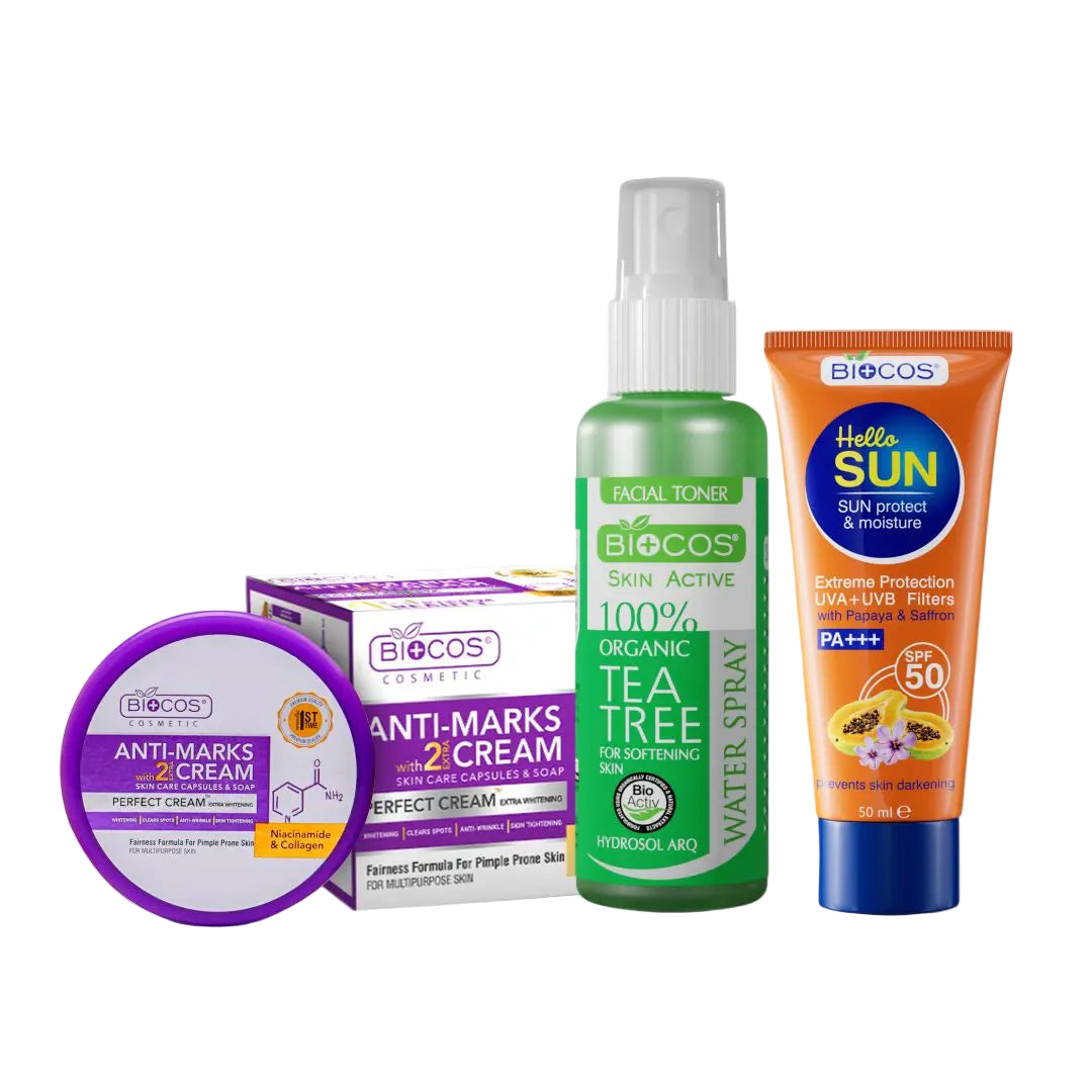 Acne-Free Essentials Collection | Anti-Mark Cream, Tea Tree Spray & Sun Block – Clear, Protect, Heal, and Nourish Your Skin for a Smooth, Acne-Free, and Radiant Complexion