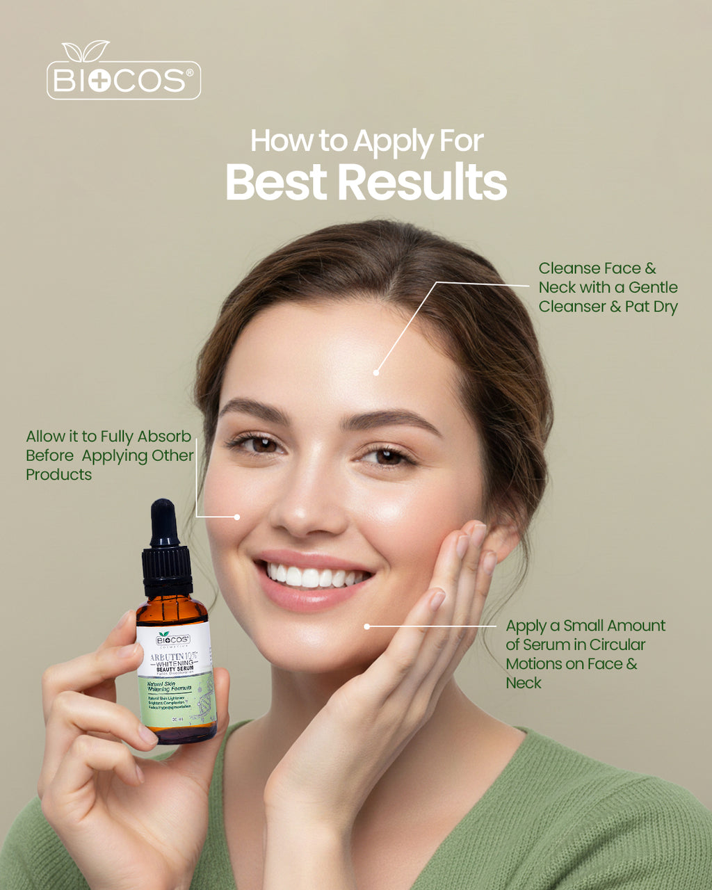 BIOCOS Arbutin 10% Whitening Serum for Dark Spots & Glow | 30ml Brightening Care