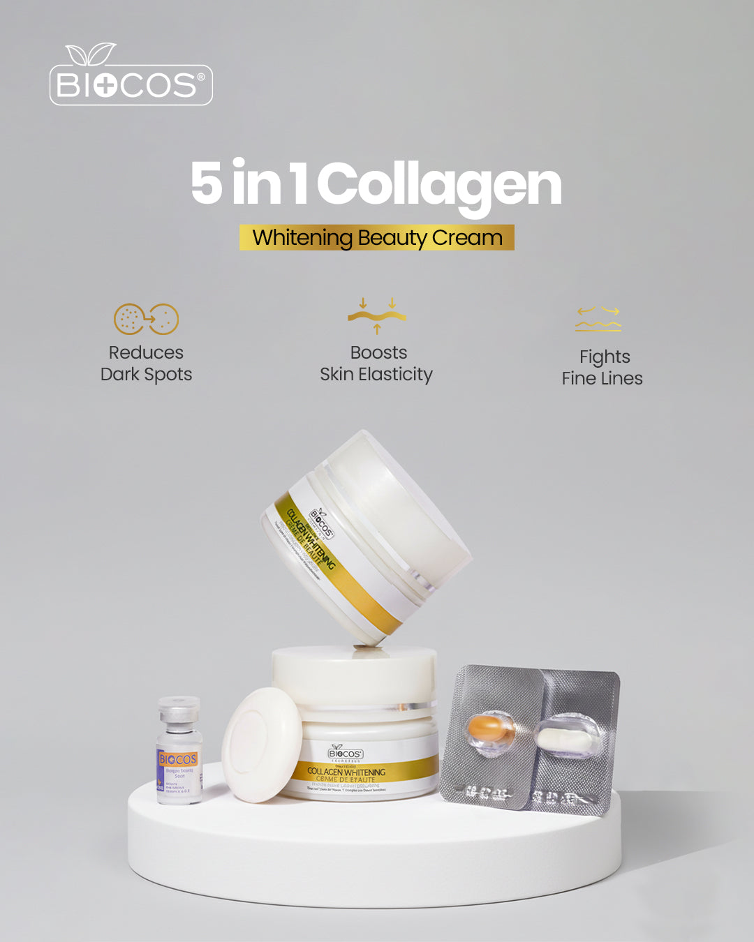 BIOCOS Collagen Whitening Cream 5-in-1 with Ceramides + HA + Niacinamide 107g