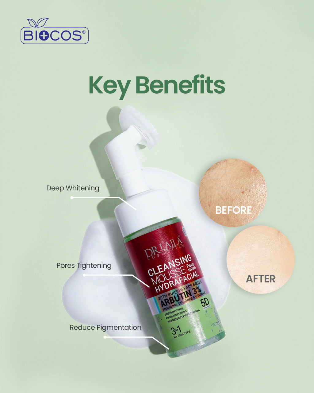 Dr Laila Arbutin Face Mousse Cleanser with Collagen & Vitamin E | Bright Smooth Skin 150ml