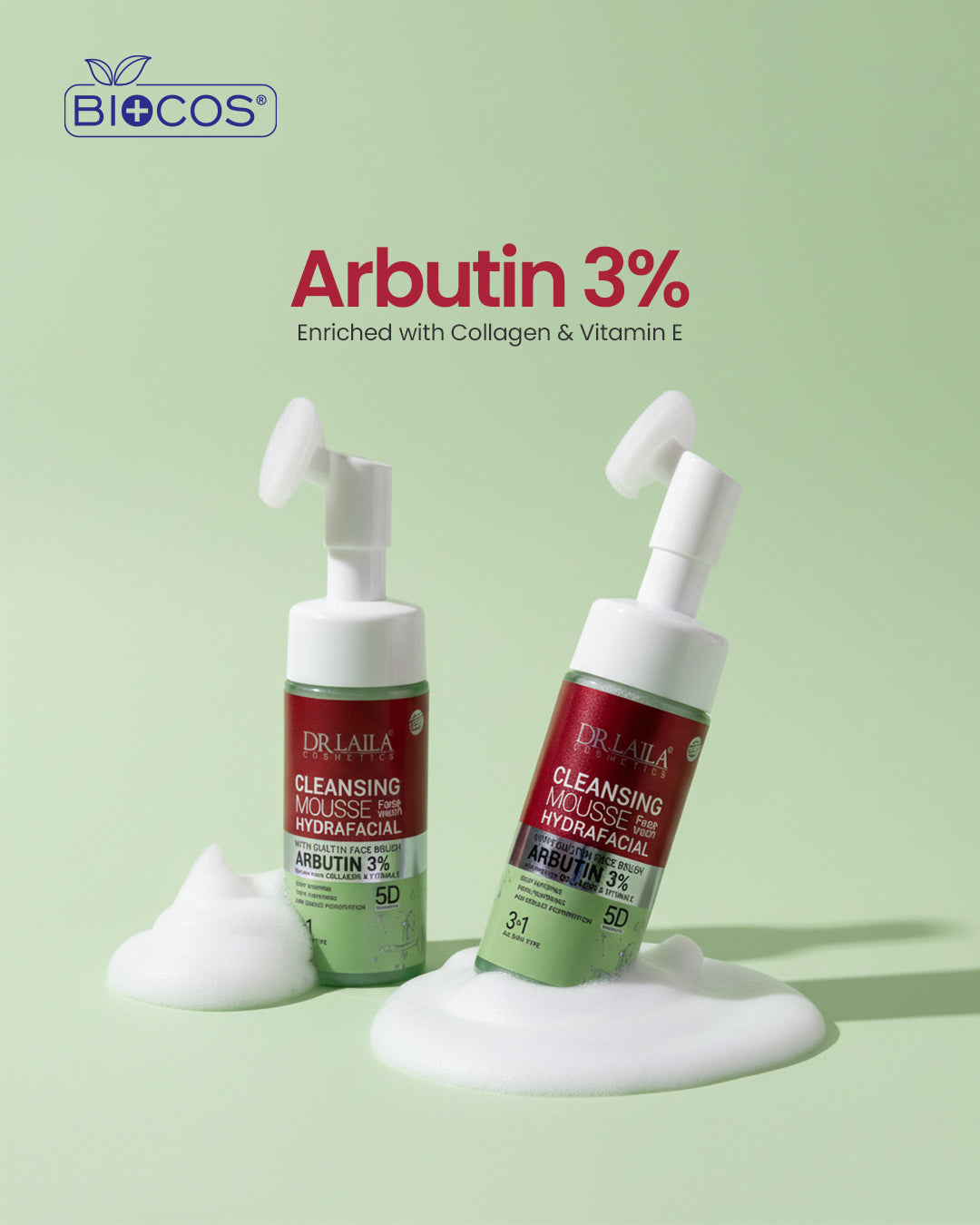 Dr Laila Arbutin Face Mousse Cleanser with Collagen & Vitamin E | Bright Smooth Skin 150ml