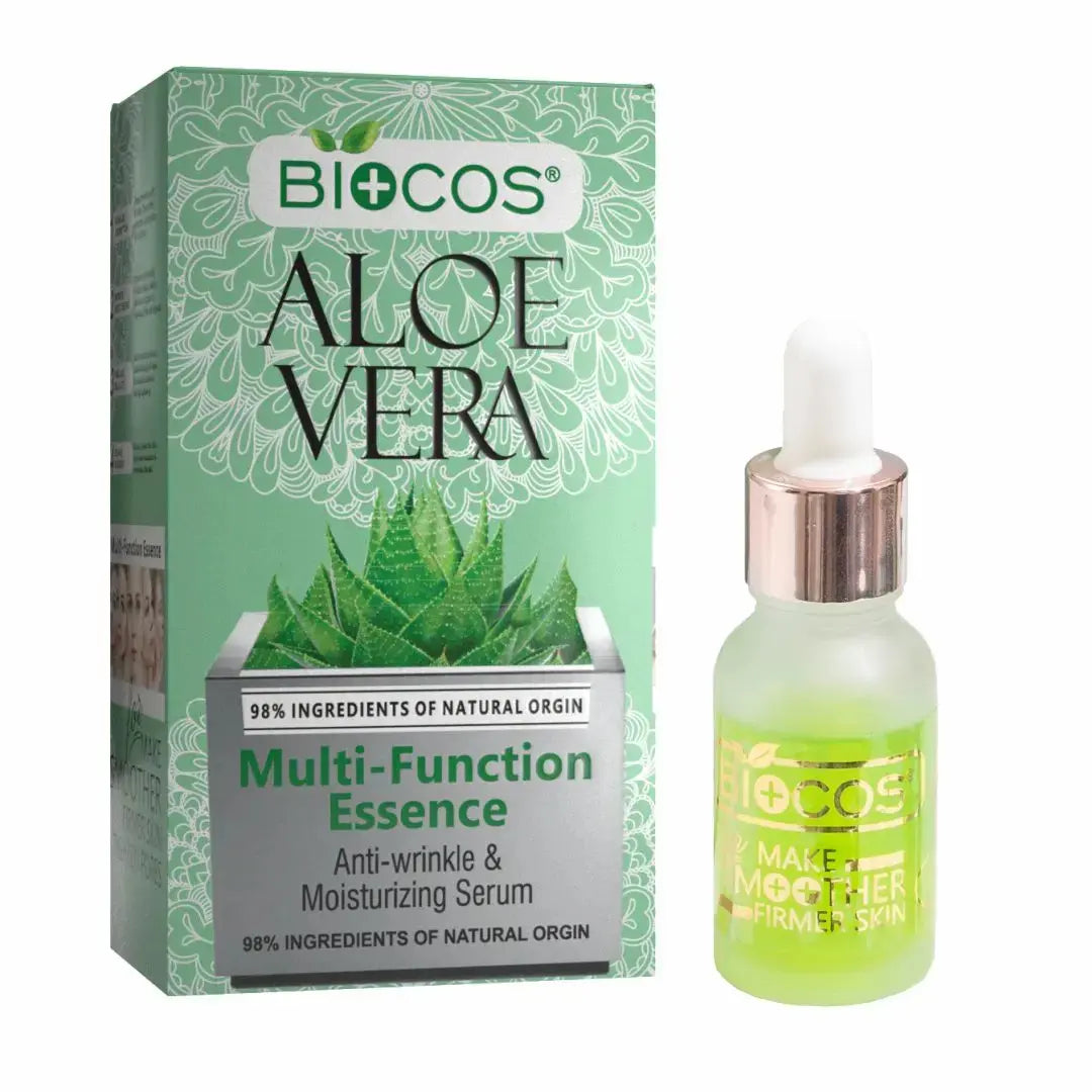 Multi Serum Aloe Vera – Hydrating & Brightening Skin Serum with Hyaluronic Acid, Vitamin C, Jojoba Oil, Green Tea – Anti-Acne, Anti-Inflammatory, Radiant Glow - 15ml