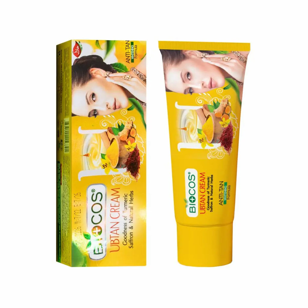 Ubtan Cream for Face & Body - Natural Skin Brightening, Tan Removal, & Exfoliating Mask - Neem, Turmeric, Saffron, Olive Oil, Honey, and Rose Water - Clear, Glowing Skin - 50gm