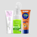 Brightening Boost Bundle | Sun Protection & Moisture Cream SPF 50, Kojic Acid Cream for Dark Spots & Hyperpigmentation, Aloe Vera Face Wash Mousse – Protect, Brighten, and Refresh Skin