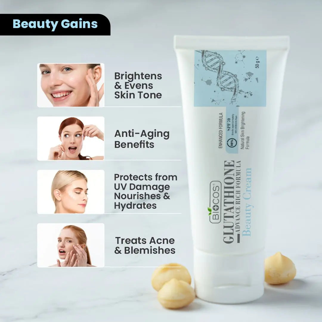 Glutathione Beauty Cream - Brighten & rejuvenate skin with Aloe Vera, Hyaluronic Acid & Shea Butter. Reduces dark spots & hyperpigmentation for a radiant glow - 50gm