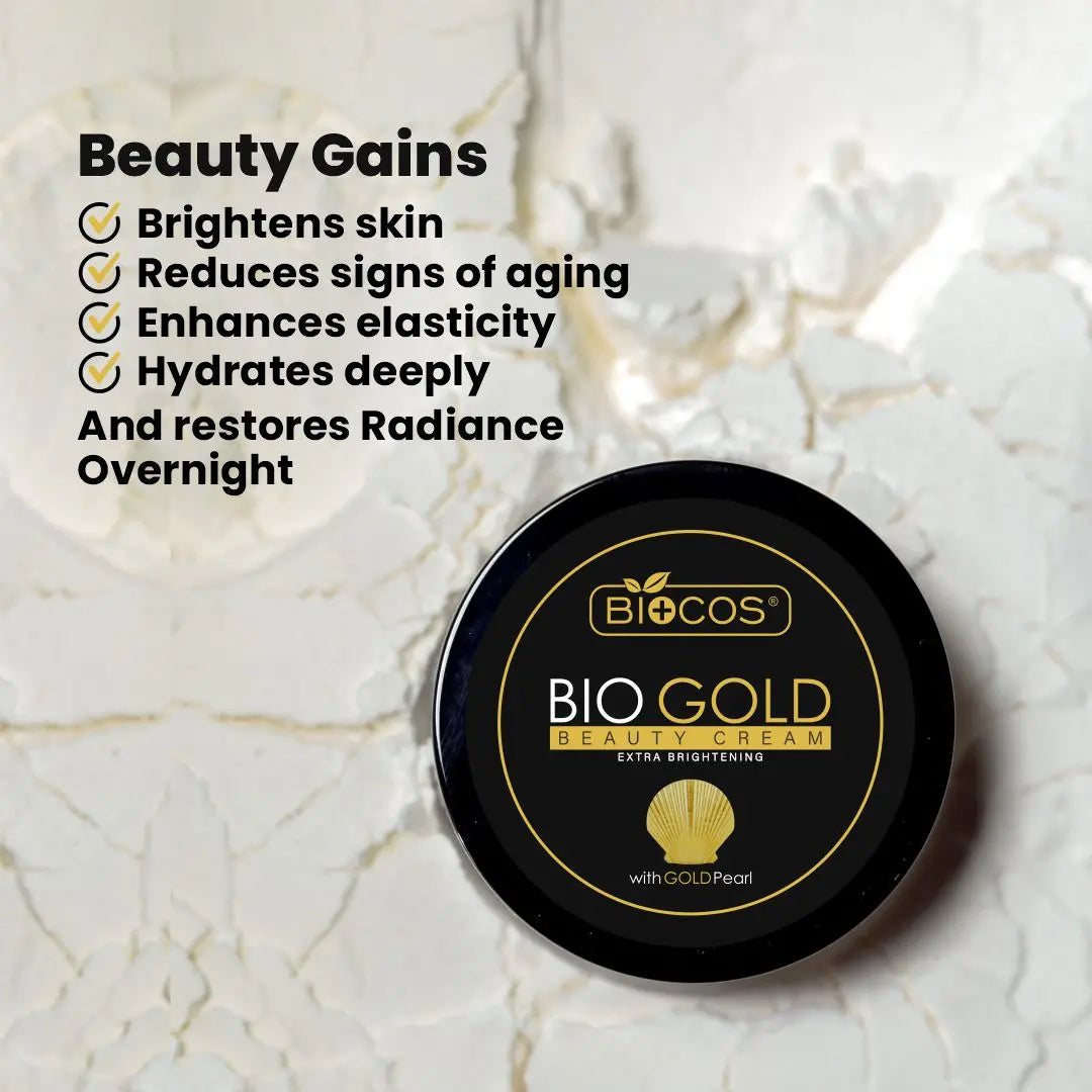 Bio Gold Beauty Cream 4in1 - Brightening & Anti-Aging, with Alpha Arbutin, Gold Dust & Kojic Acid, Reduces Wrinkles & Fine Lines, Enhances Elasticity, Deep Hydration - 16gm