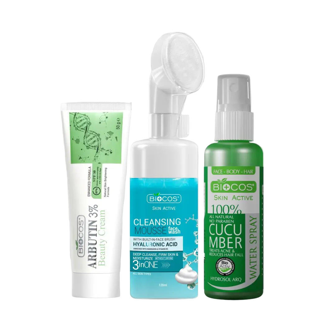 Pigmentation Pro Solution Kit | Arbutin 3% Beauty Cream, Hyaluronic Mousse & Cucumber Spray –  for Even, Radiant Skin