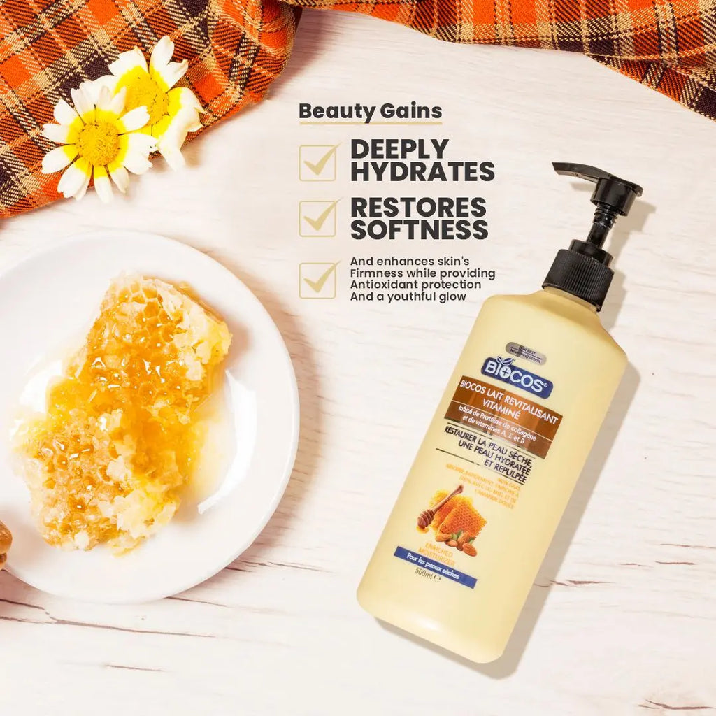 Hydrating Body Lotion with Honey , Vitamin E & Sunflower Oil - Moisturizing Cream for Dry Skin, Reduces Fine Lines, Non-Allergenic, Paraben-Free 500ml/1000ml
