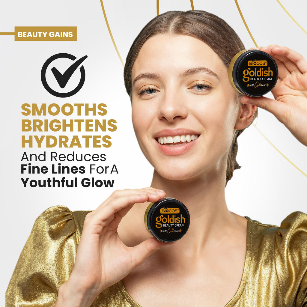 Goldish Beauty Cream – Improves Skin Texture, Reduces Fine Lines & Wrinkles, Boosts Collagen, with Alpha Arbutin, Kojic Acid, Gold Dust & Vitamin B  - 18gm