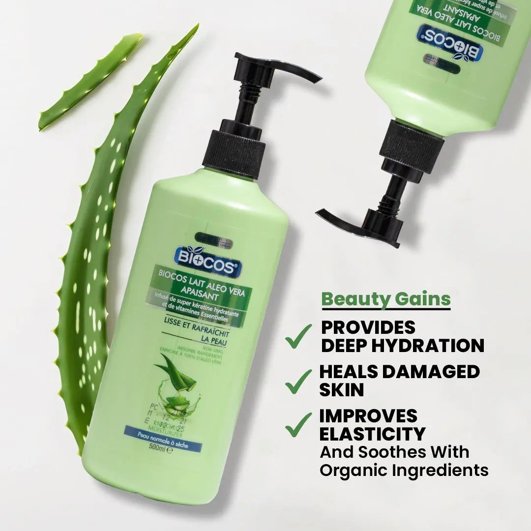 Aloe Vera Body Lotion – Nourishes, Soothes & Restores Dry, Damaged Skin with Aloe Barbadensis Juice, Cucumber Extract for Stretch Marks, Scars & Sunburn Relief 500ml/1000ml