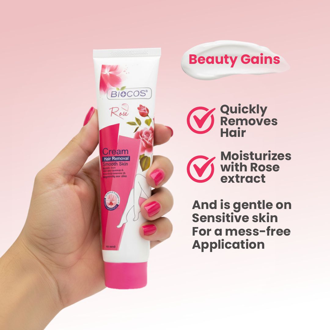 Rose Hair Removal Cream with Vitamin E - Gentle & Soothing, Quick-Acting Formula, Hydrating & Refreshing