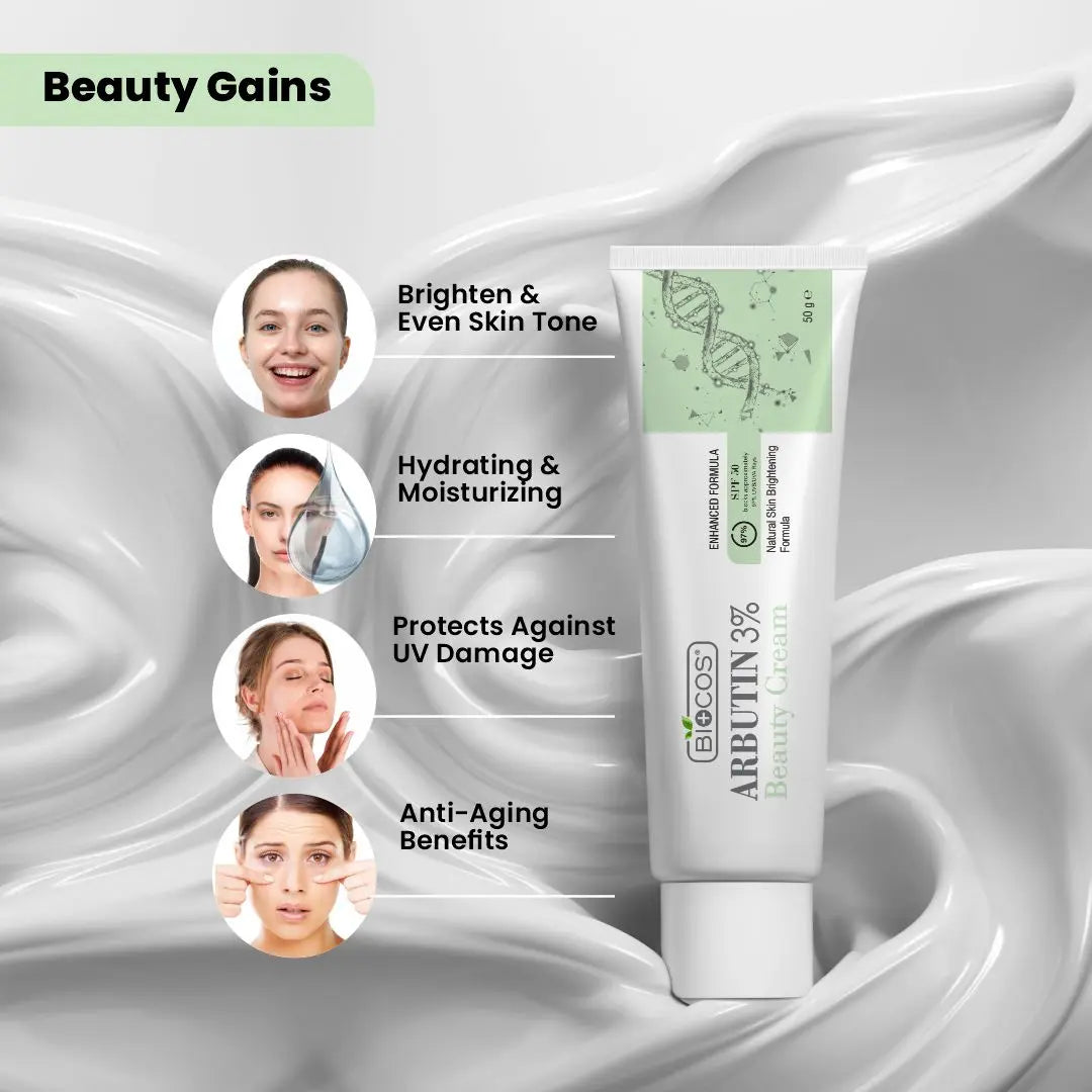 Arbutin 3% Beauty Cream - Dark Spot Corrector & Skin Tone Smoothing Cream with Kojic Acid, Glycolic Acid, Vitamin B5 & Licorice Extract | Hydrating Night Cream for Pigmentation, UV Protection & Sensitive Skin - 50gm