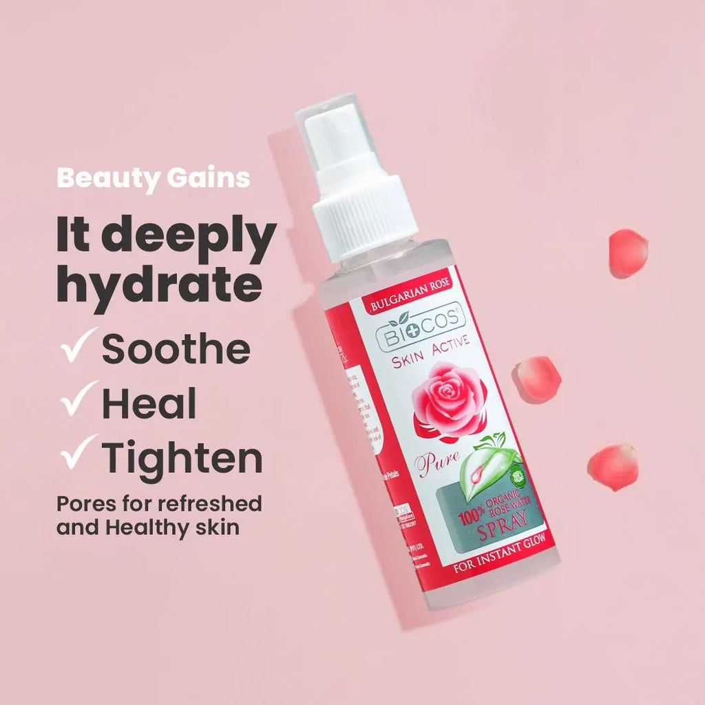 Organic Rose Water Spray – Hydrating Toner, Reduces Redness & Tightens Pores