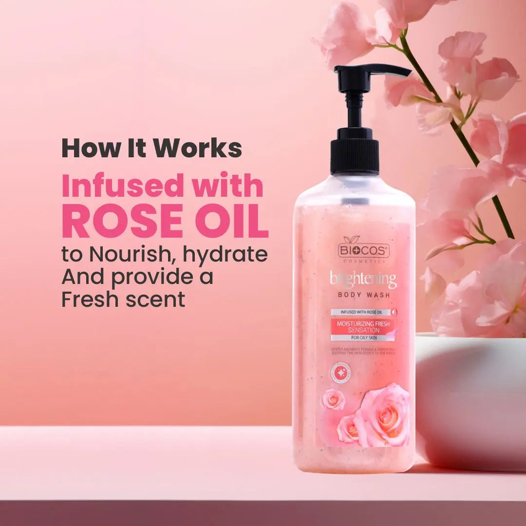Whitening Body Wash – Nourishes & Refreshes Skin with Rose Extract, Glycerin & Long-Lasting Fragrance – For Glowing Skin & Oily Skin – 500ml