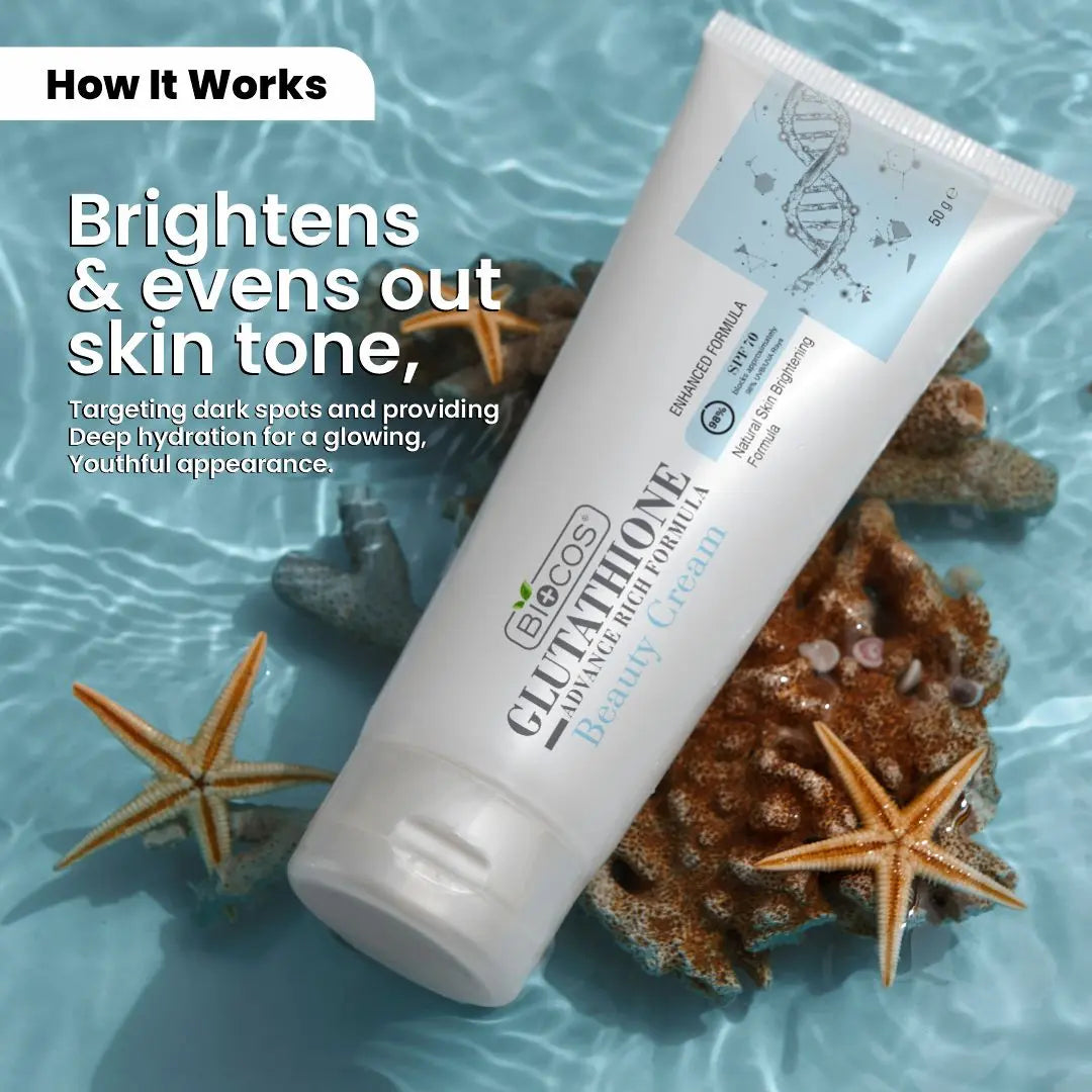 Glutathione Beauty Cream - Brighten & rejuvenate skin with Aloe Vera, Hyaluronic Acid & Shea Butter. Reduces dark spots & hyperpigmentation for a radiant glow - 50gm