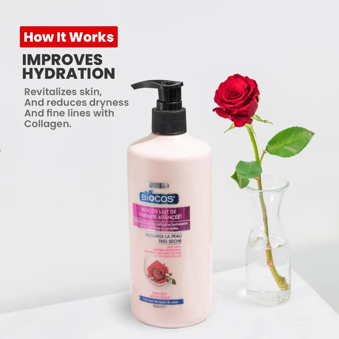 Advanced Therapy Body Lotion with Collagen and Essential Vitamins - Hydrating Rose and Milk Extracts, Quick Absorb Formula for Severe Dryness, Non-Greasy 500ml/1000ml