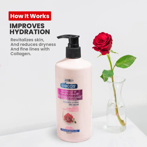 Advanced Therapy Body Lotion with Collagen and Essential Vitamins - Hydrating Rose and Milk Extracts, Quick Absorb Formula for Severe Dryness, Non-Greasy 500ml/1000ml
