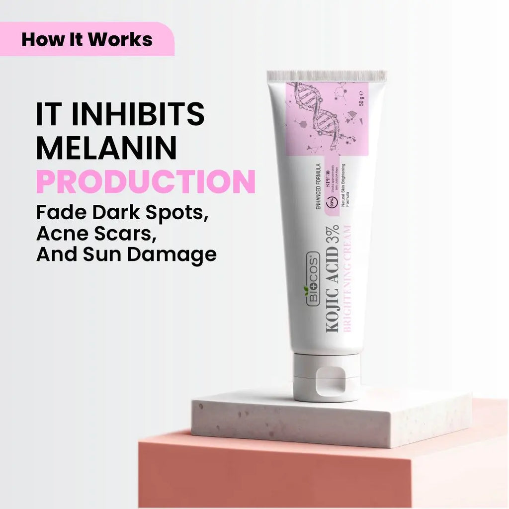 Kojic Acid Cream for Dark Spots & Hyperpigmentation | Skin Brightening & Acne Scar Removal | Enriched with Glycolic Acid, Aloe Vera & Vitamin B5 - 50gm
