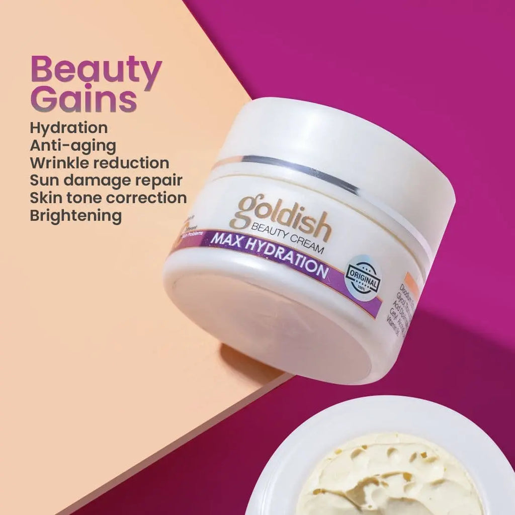 Max Hydration Goldish Beauty Cream - Anti-Aging, Brightening & Hydrating Formula with Vitamin B6, Arbutin, Zinc Oxide for Dark Circles, Sun Damage & Even Skin Tone,  -  26gm