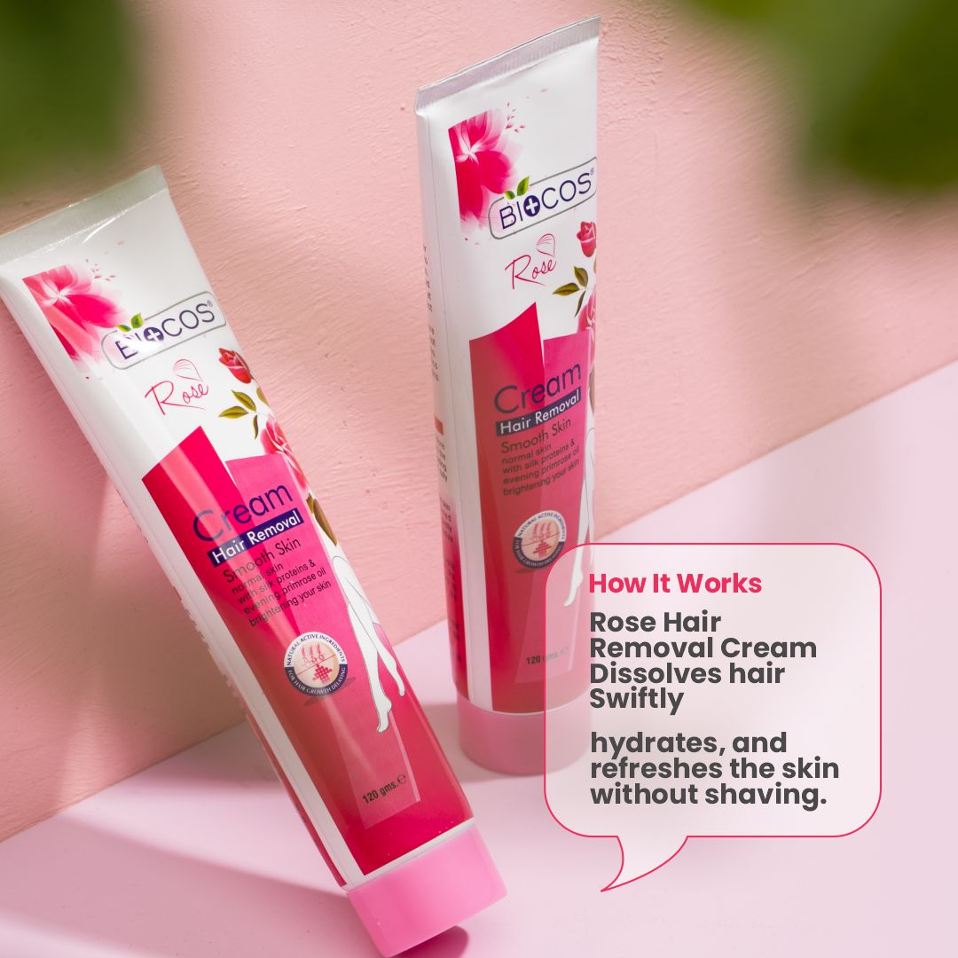 Rose Hair Removal Cream with Vitamin E - Gentle & Soothing, Quick-Acting Formula, Hydrating & Refreshing