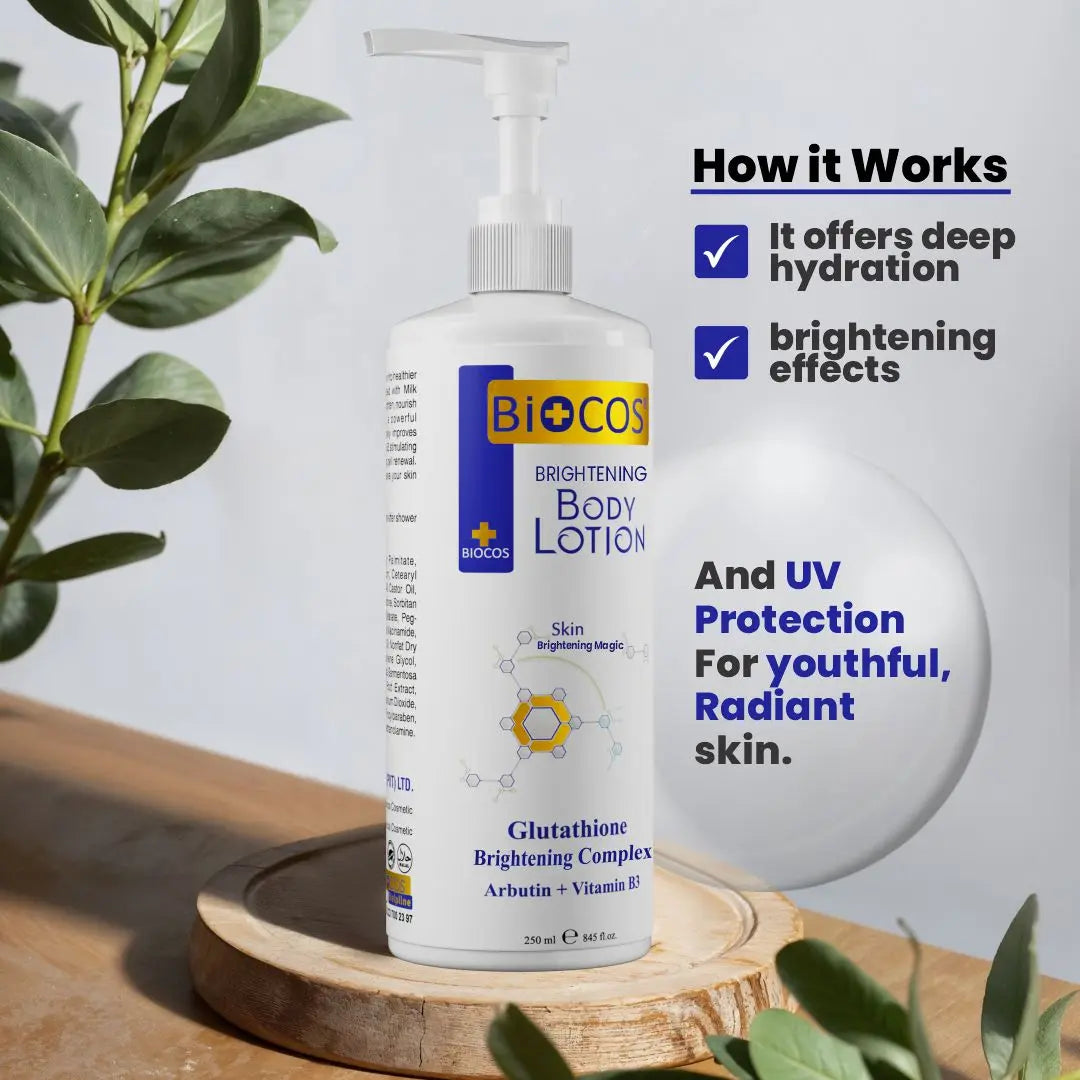 Brightening Body Lotion with Collagen, Niacinamide & Glutathione - Deep Hydration, Radiant Glow, Anti-Aging, Sunscreen Care - 250ml