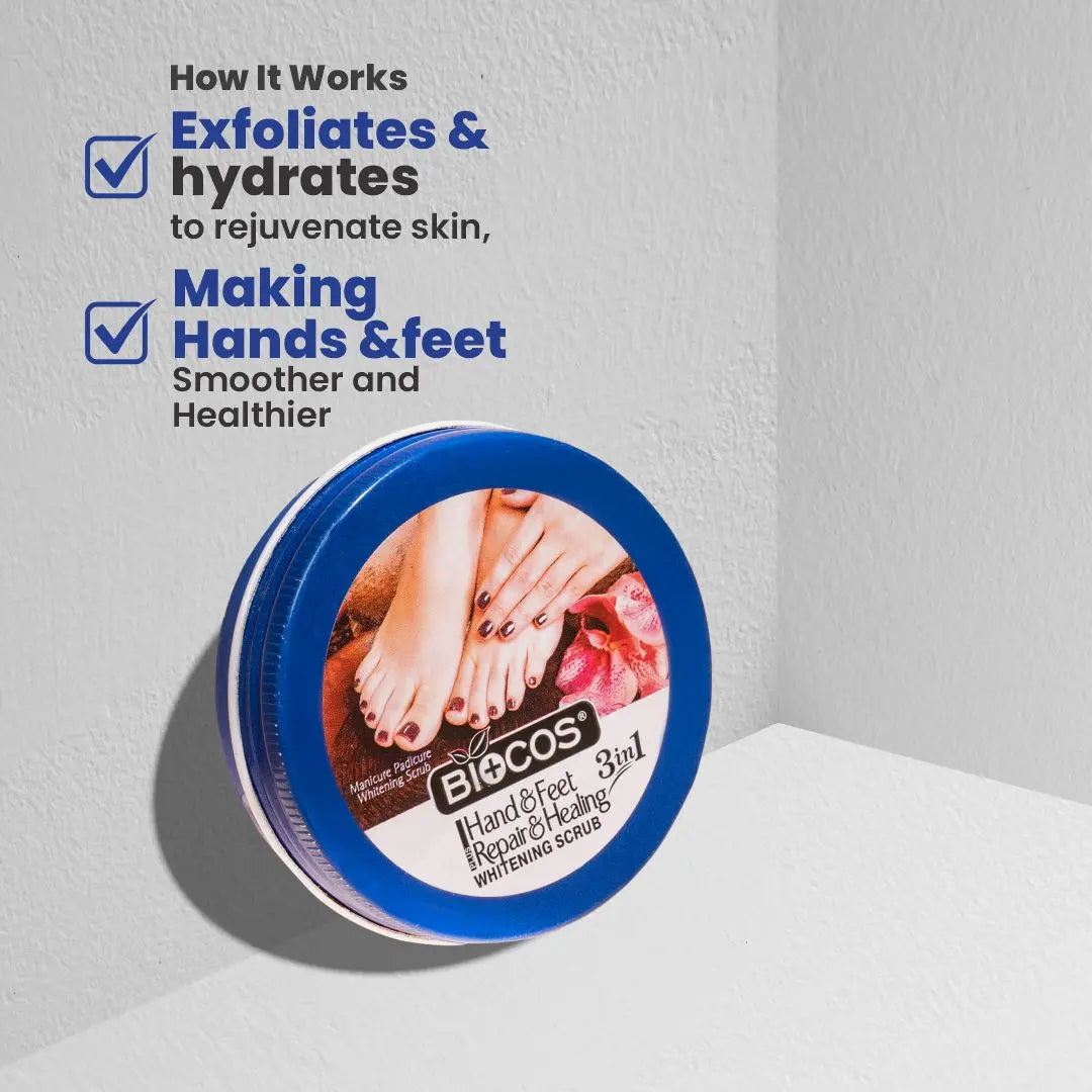 Hand & Feet Scrub with Vitamin E, Olive Oil & Jojoba Oil – Deeply Hydrates, Removes Dry Skin, Treats Cracked Heels, Exfoliates & Moisturizes for Smooth, Healthy Hands & Feet