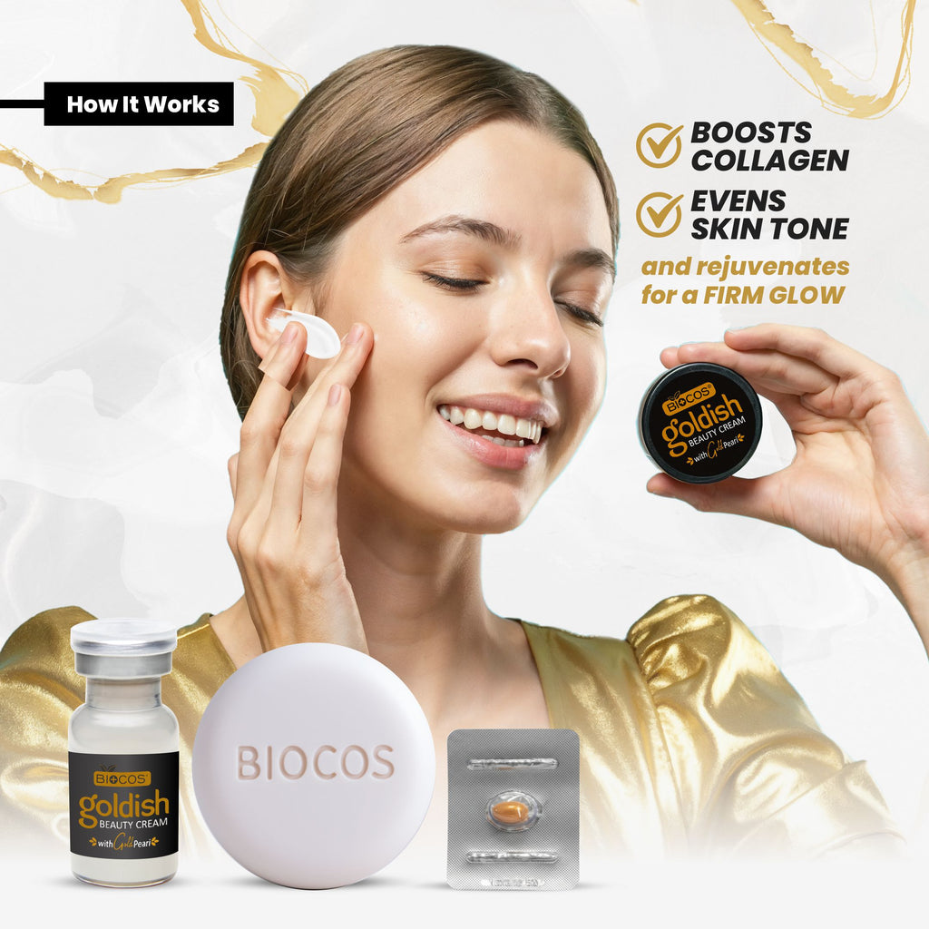 Goldish Beauty Cream – Improves Skin Texture, Reduces Fine Lines & Wrinkles, Boosts Collagen, with Alpha Arbutin, Kojic Acid, Gold Dust & Vitamin B  - 18gm