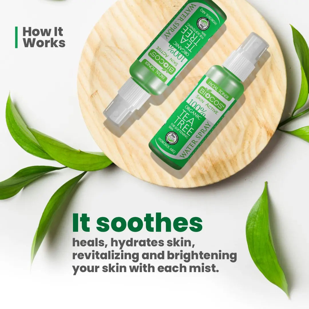 Tea Tree Water Facial Mist - Hydrating & Anti-Inflammatory Spray for Acne & Redness Relief, Blemish Treatment with Grapefruit & Juniperberry  -Pack of 2 ,120ml