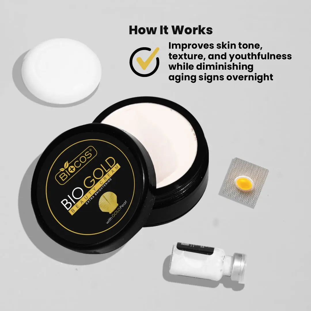 Bio Gold Beauty Cream 4in1 - Brightening & Anti-Aging, with Alpha Arbutin, Gold Dust & Kojic Acid, Reduces Wrinkles & Fine Lines, Enhances Elasticity, Deep Hydration - 16gm