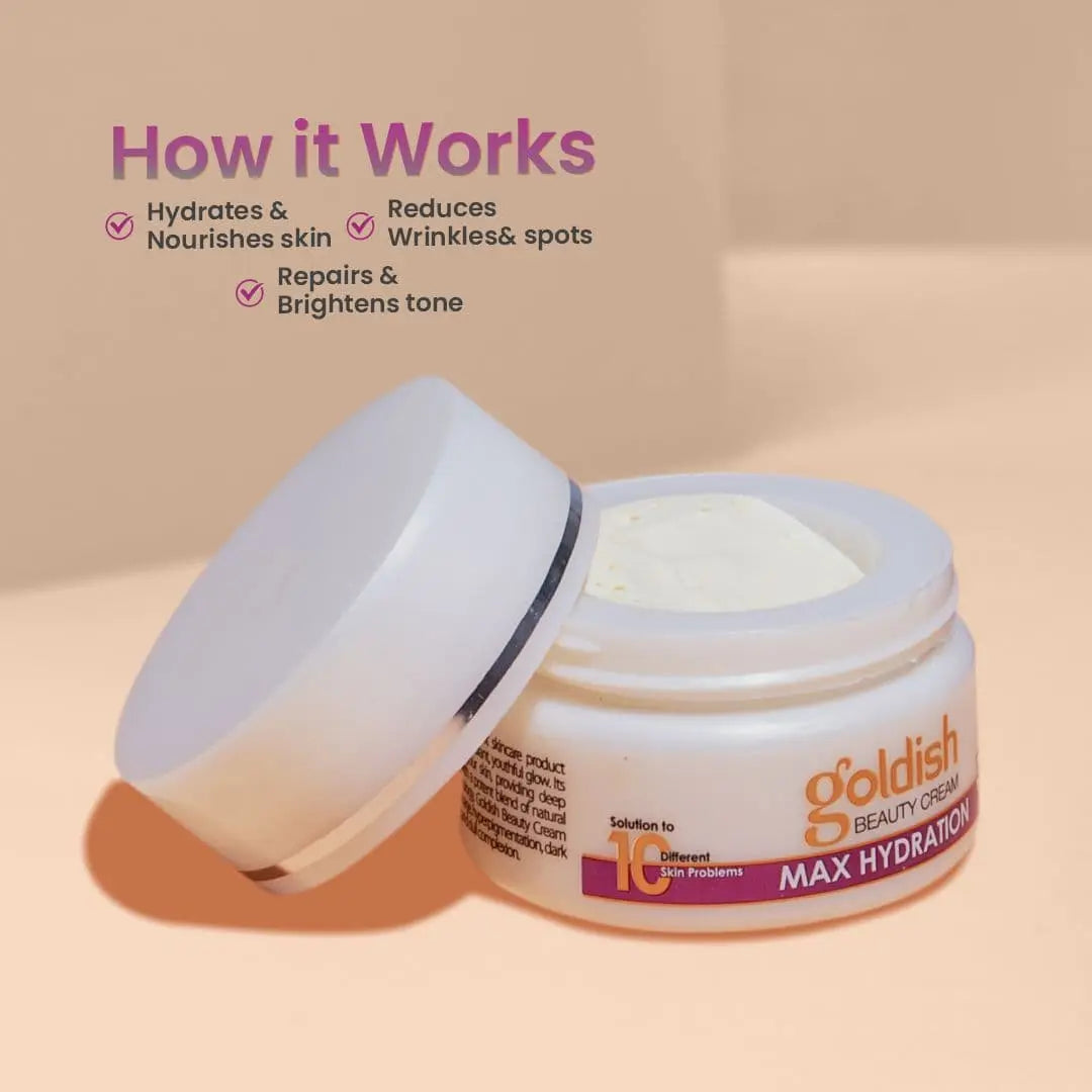 Max Hydration Goldish Beauty Cream - Anti-Aging, Brightening & Hydrating Formula with Vitamin B6, Arbutin, Zinc Oxide for Dark Circles, Sun Damage & Even Skin Tone,  -  26gm