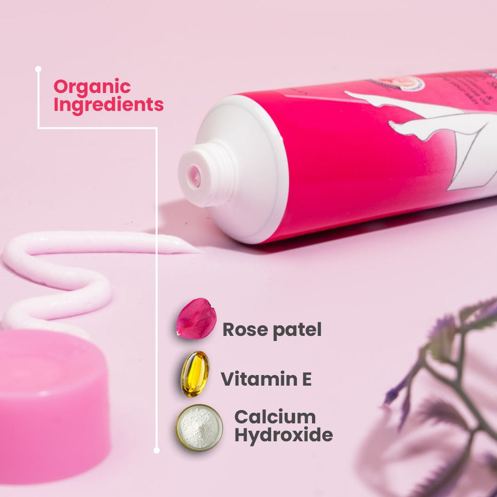 Rose Hair Removal Cream with Vitamin E - Gentle & Soothing, Quick-Acting Formula, Hydrating & Refreshing