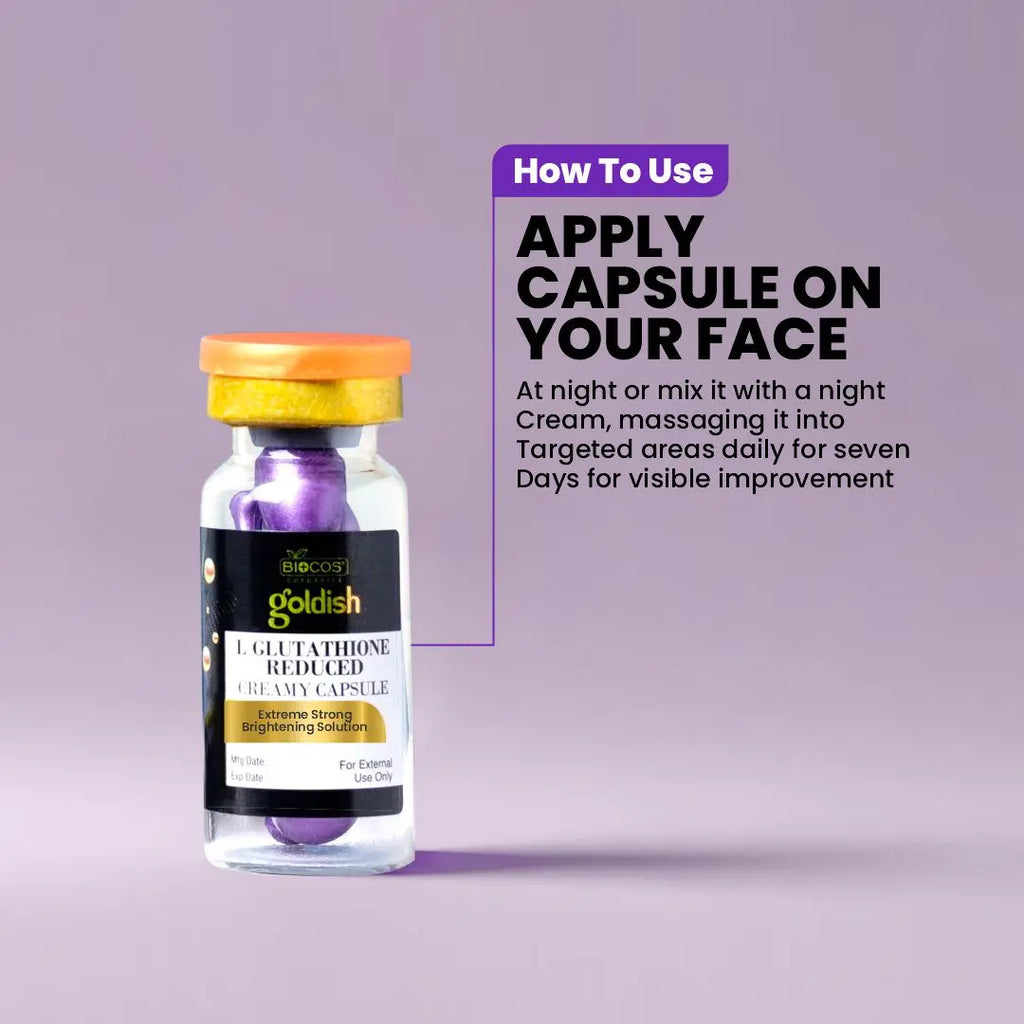 Goldish Creamy Capsule - 8-in-1 Skin Brightening & Anti-Aging Formula, Reduces Melasma, Dark Spots, & Pore Size - L-Glutathione, Kojic Acid, Niacinamide, Alpha-Melight for Radiant Skin - Pack of 2 ,5ml