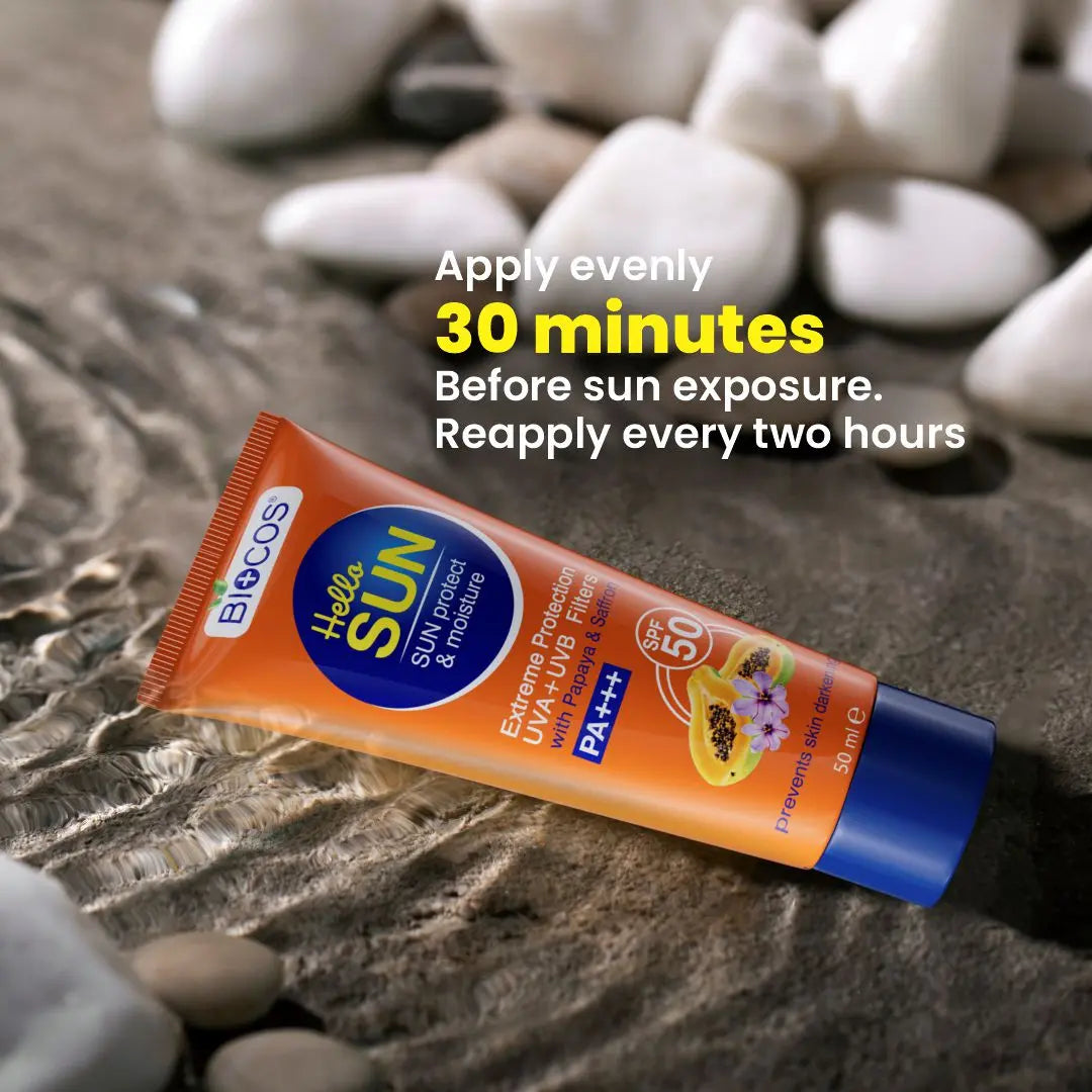Sun Protection & Moisture Cream SPF 50 | Non-Comedogenic Sunscreen for Sensitive Skin | Aloe Vera, Papaya, Vitamin E, & Saffron for Hydration & UVA/UVB Protection - 50gm