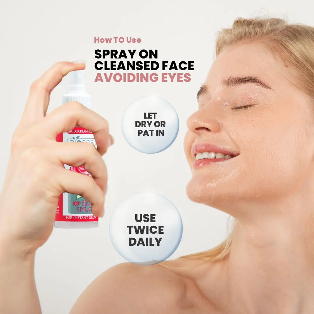 Organic Rose Water Spray – Hydrating Toner, Reduces Redness & Tightens Pores