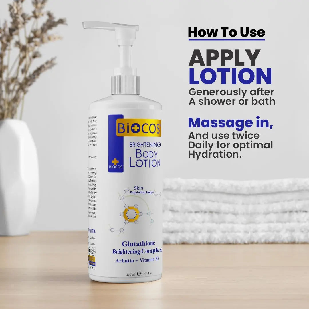 Brightening Body Lotion with Collagen, Niacinamide & Glutathione - Deep Hydration, Radiant Glow, Anti-Aging, Sunscreen Care - 250ml