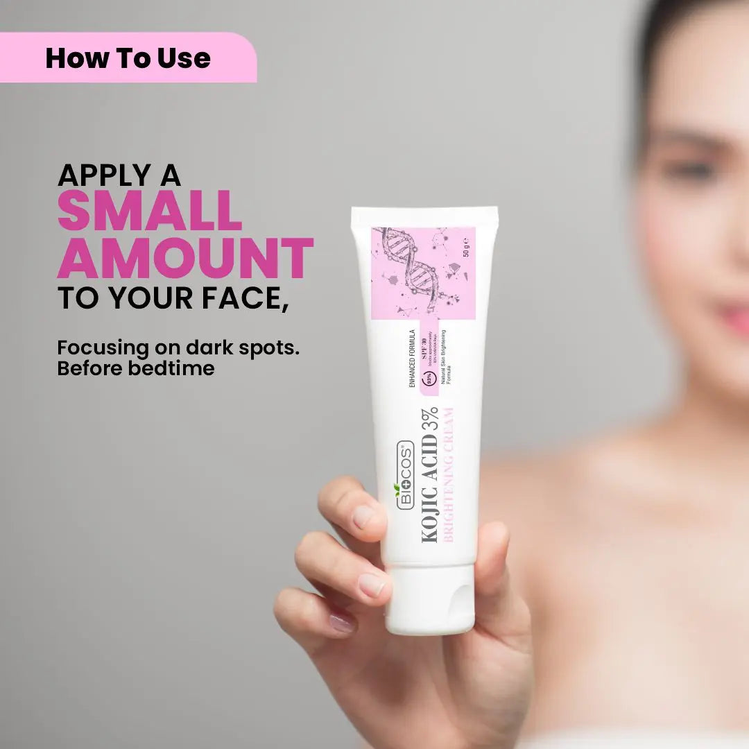Kojic Acid Cream for Dark Spots & Hyperpigmentation | Skin Brightening & Acne Scar Removal | Enriched with Glycolic Acid, Aloe Vera & Vitamin B5 - 50gm