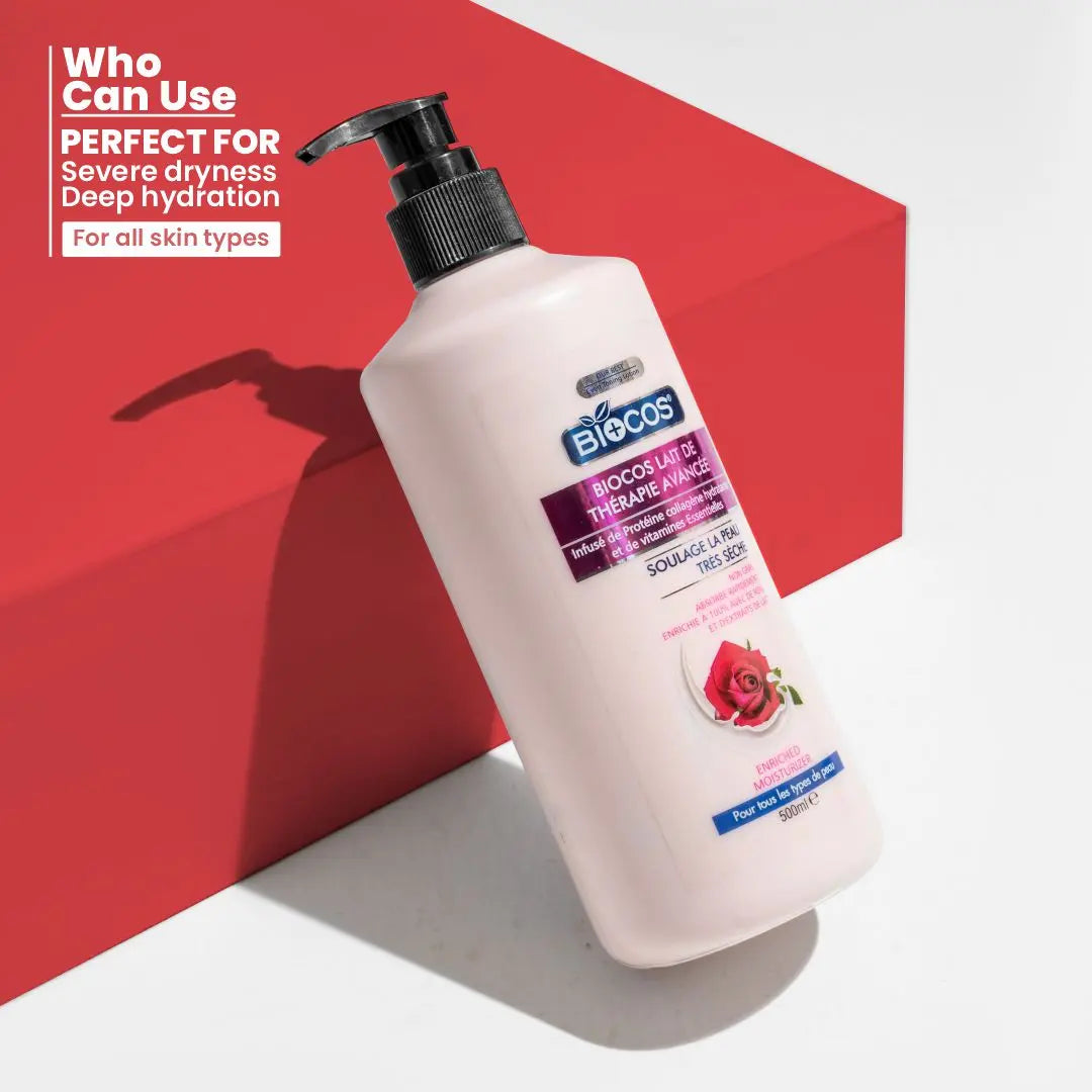 Advanced Therapy Body Lotion with Collagen and Essential Vitamins - Hydrating Rose and Milk Extracts, Quick Absorb Formula for Severe Dryness, Non-Greasy 500ml/1000ml