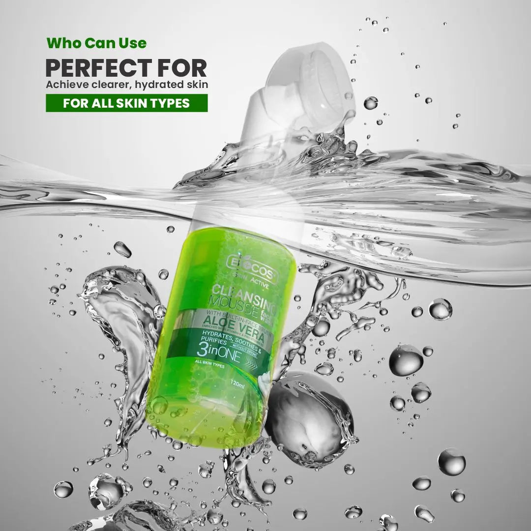 Aloe Vera Face Wash Mousse - Refreshing Cleanser with Vitamin E & Pro-Vitamin B5, Deep Pore Cleansing, Hydrates & Fights Breakouts, Soft & Glowing Skin - 120ml