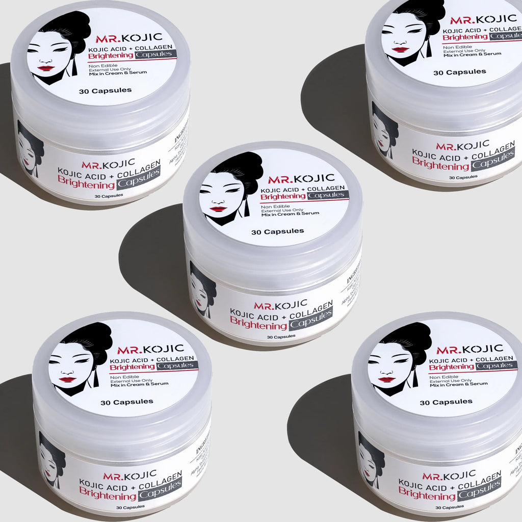 MR. KOJIC Kojic Acid + Collagen Brightening Capsules - 30 Capsules for Skin Whitening, Hydration, and Tone Correction, Non-Edible, Mix with Cream & Serum