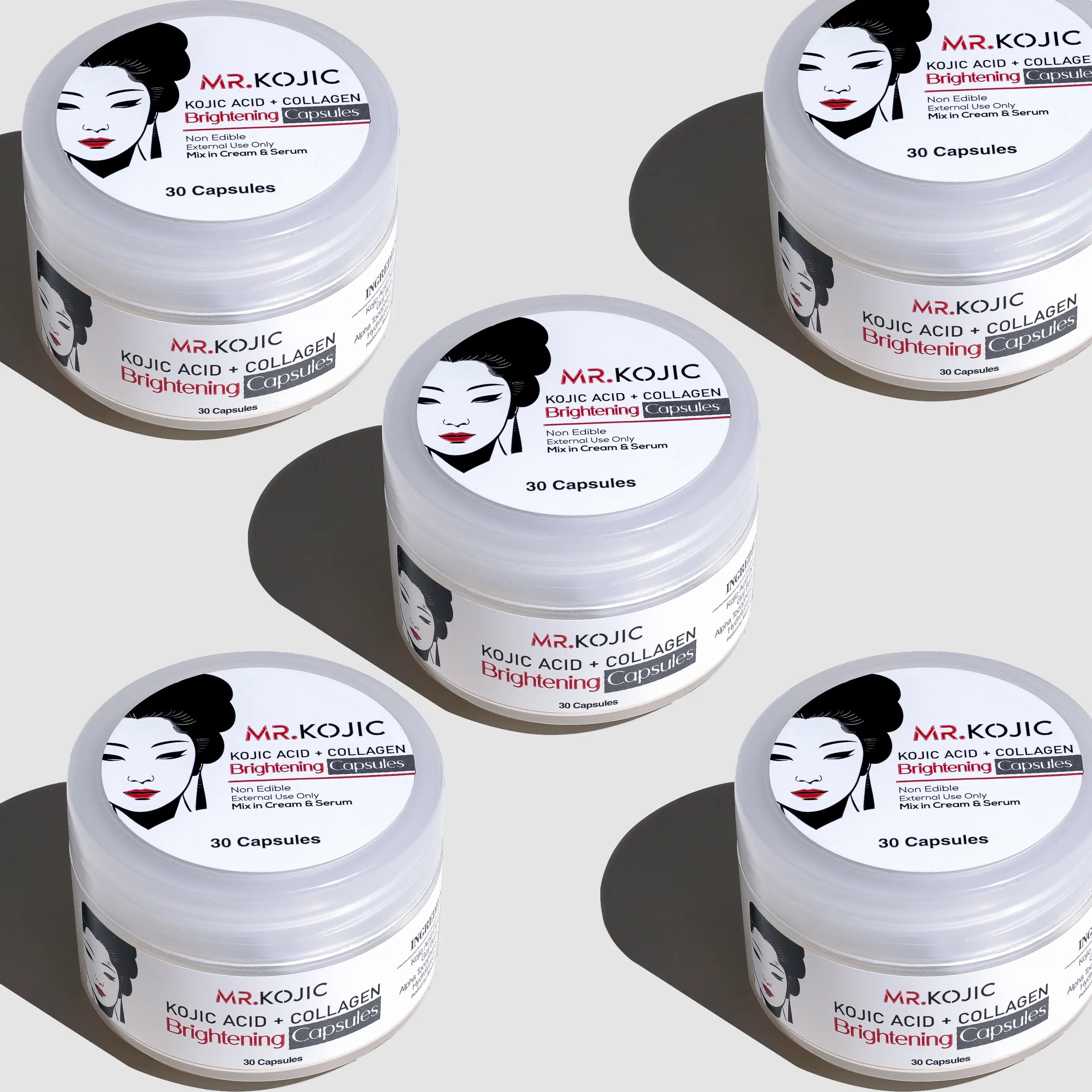 MR. KOJIC Kojic Acid + Collagen Brightening Capsules - 30 Capsules for Skin Whitening, Hydration, and Tone Correction, Non-Edible, Mix with Cream & Serum