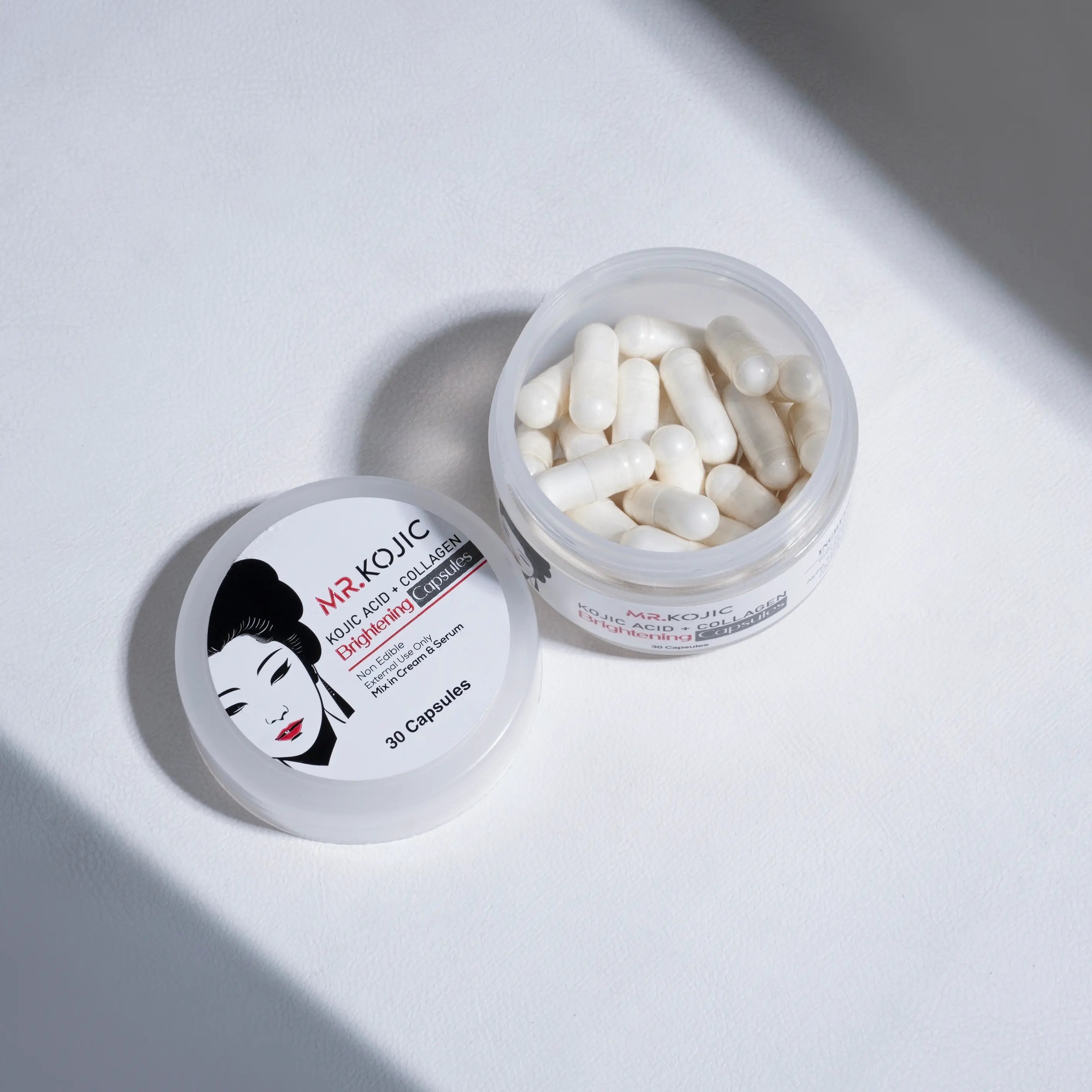 MR. KOJIC Kojic Acid + Collagen Brightening Capsules - 30 Capsules for Skin Whitening, Hydration, and Tone Correction, Non-Edible, Mix with Cream & Serum