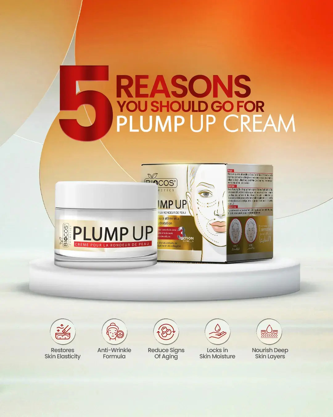 Plump Up Cream – Skin Plumping with Hyaluronic Acid & Shea Butter, Restores Elasticity, Moisturizes, Reduces Fine Lines & Wrinkles for Youthful, Firm Skin – 44g