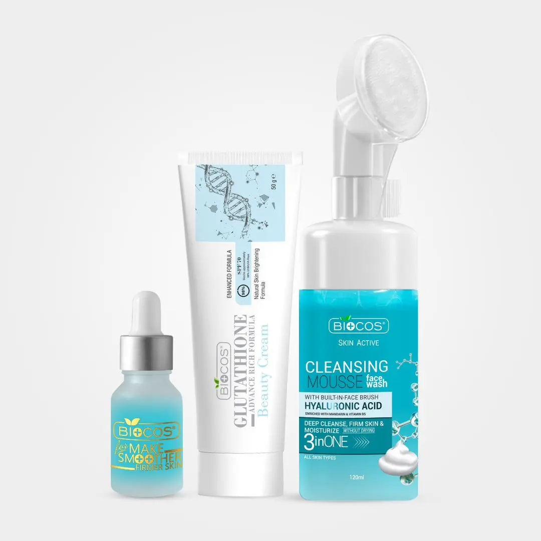 Brightening Essentials Kit | Glutathione Beauty Cream, Acne-Fighting Mousse & Hydrating Multi-Serum – Brighten, Clear, and Hydrate Your Skin for a Radiant, Even Complexion